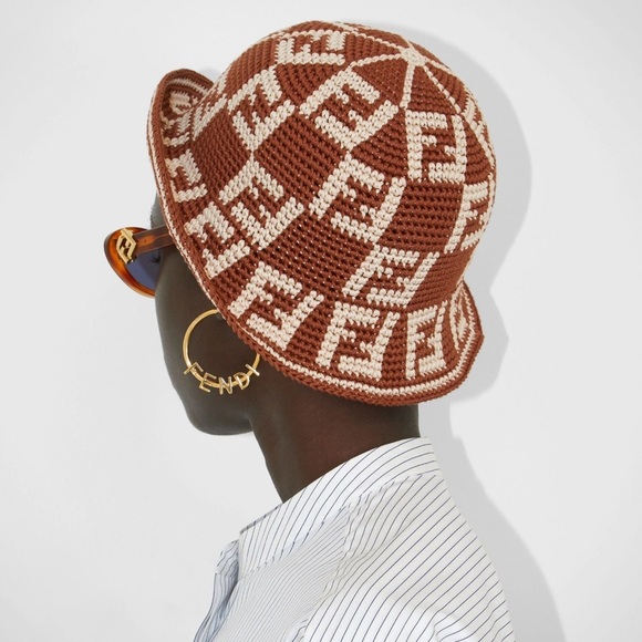 Fendi NWT brown cotton cloche hat $970 MSRP 58cm